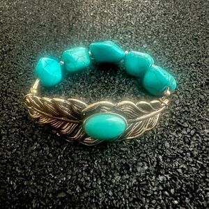 Turquoise Feather Boho Elastic Bracelet